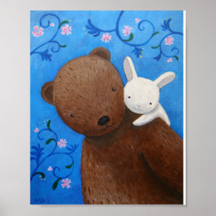 Beer & Bunny Woodland Sweet Love Flowers Poster