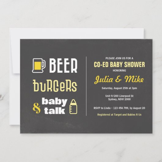 Beer Burgers & Baby Talk, Baby shower Uitnodiging (Voorkant)