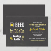 Beer Burgers & Baby Talk, Baby shower Uitnodiging (Voorkant / Achterkant)