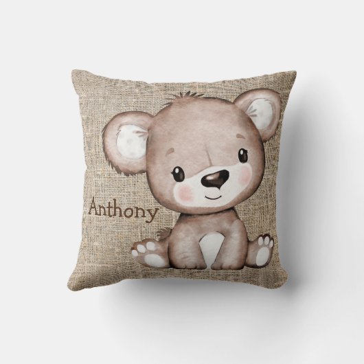 Beer Burlap Rustic Name Waterverf Kussen (Achterkant)