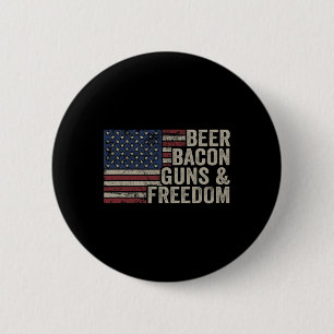 Beer Bycon Pistolen en Vrijheid - BBQ  USA Flag Ronde Button 5,7 Cm