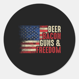 Beer Bycon Pistolen en Vrijheid - BBQ USA Flag Ronde Sticker