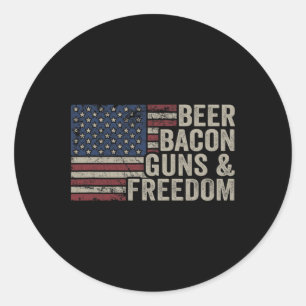 Beer Bycon Pistolen en Vrijheid - BBQ  USA Flag Ronde Sticker