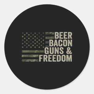 Beer Bycon Pistolen en Vrijheid - Grappige BBQ Dri Ronde Sticker