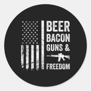 Beer Bycon Pistolen en Vrijheid - USA BBQ American Ronde Sticker