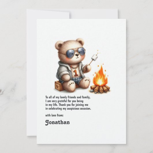 Beer Camping Boy "One Happy Camper" 1e verjaardag Bedankkaart (Achterkant)