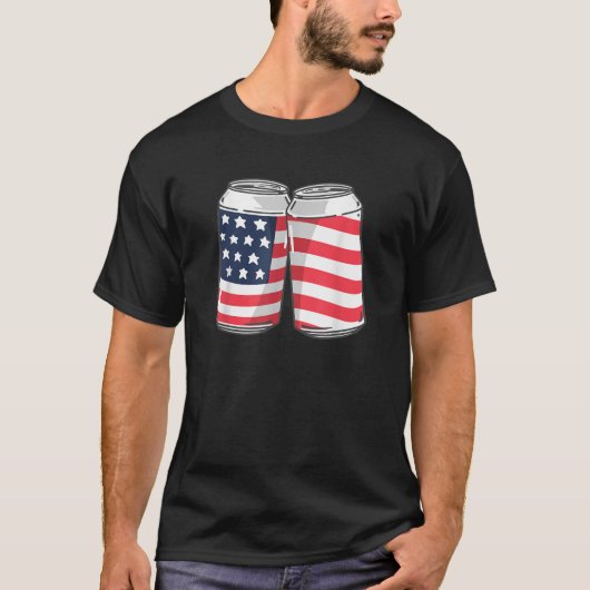 Beer Cans American Flag 4 juli Mannen Vrouwen T-shirt (Voorkant)