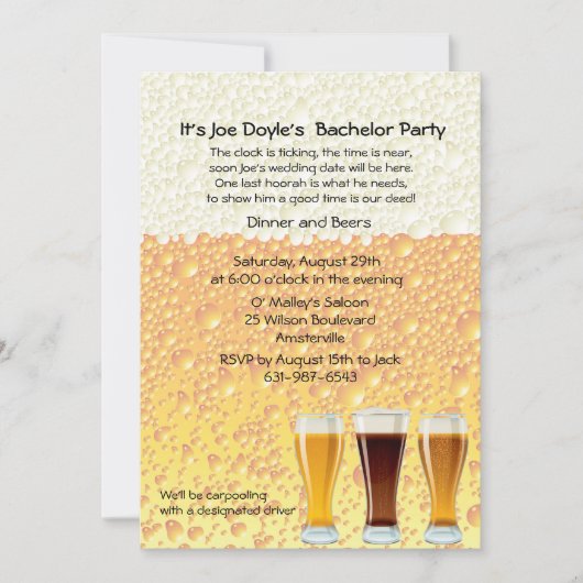 Beer Cheers Bachelor Party Invitation Kaart (Voorkant)