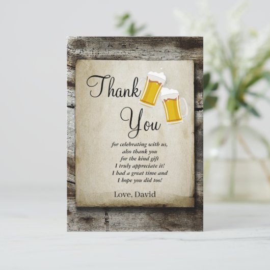 beer, cheers rustic country thank you card bedankkaart (Staand voorkant)