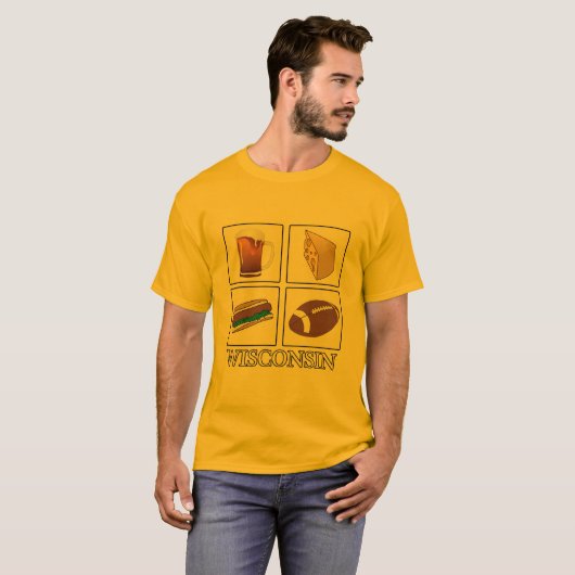 Beer Cheese Brats Football Wisconsin Mannen Gold T T-shirt (Voorkant volledig)
