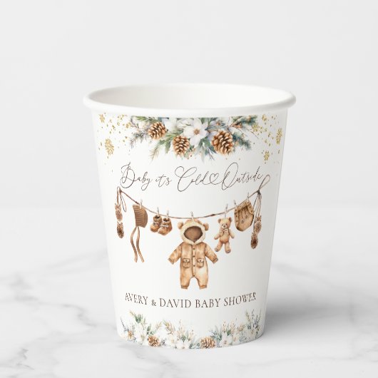 Beer ClothestLine Koud Buiten Baby shower Papieren Bekers (Achterkant)