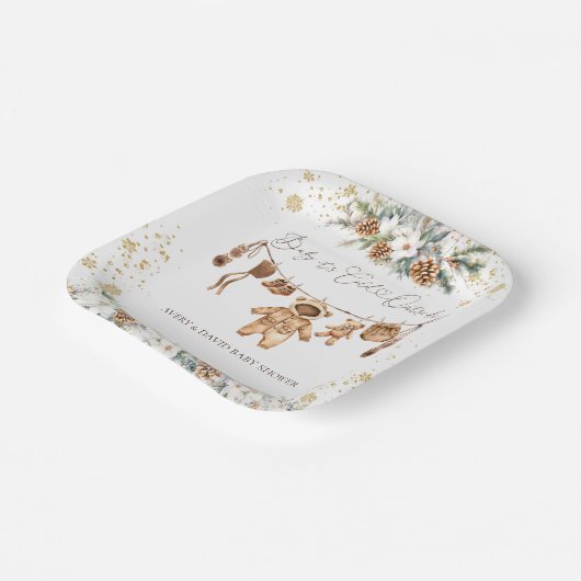 Beer ClothestLine Koud Buiten Baby shower Papieren Bordje (Gebogen)