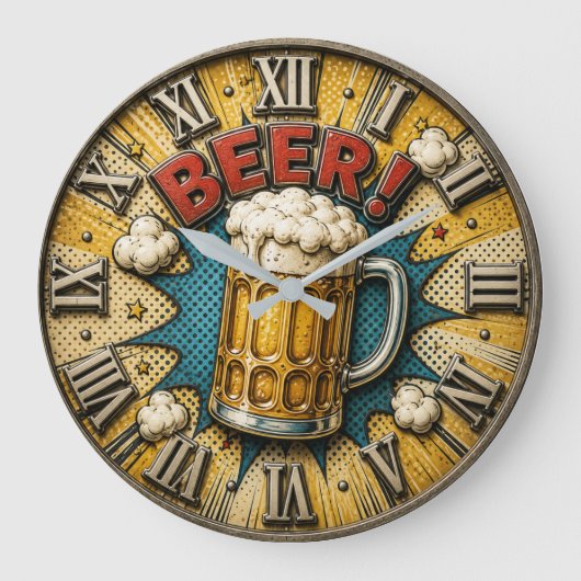 Beer Comic Pop Art Beer Mug Man Cave Grote Klok (Voorkant)