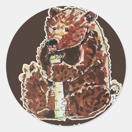 Beer Contempleert Winterse Slap Ronde Sticker (Voorkant)