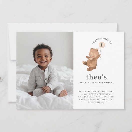 Beer Cream-ballon Foto 1st Birthday Uitnodiging (Voorkant)