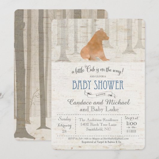 Beer Cub Birch Baby shower Invitation Kaart (Voorkant / Achterkant)