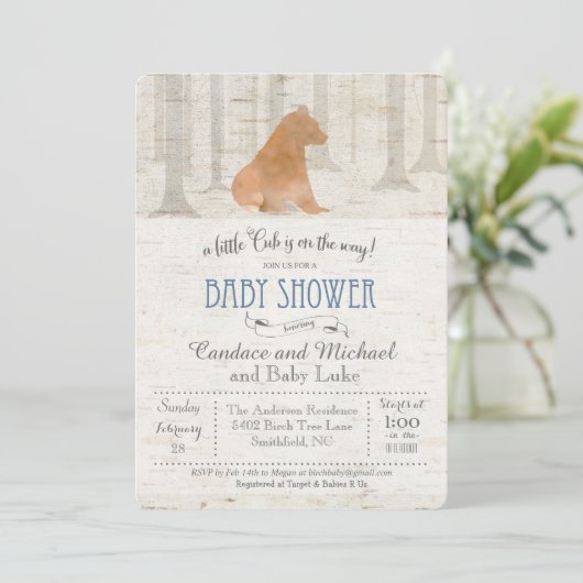 Beer Cub Birch Baby shower Invitation Kaart (Staand voorkant)