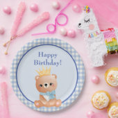 Beer Cub Blue Checker Happy Birthday Papieren Bordje (Feest)