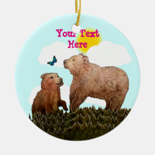 Beer Cub en moeder met vlinder Keramisch Ornament