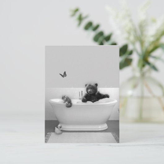 Beer Cub in Badkuip Bubbelbad Briefkaart (Staand voorkant)