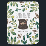 Beer Cub Inbakerdoek<br><div class="desc">Woodland,  het ontwerp van de baby door Shelby Allison,  met een afbeelding van witte groene bloemige design rond een zoete beer kubusportret met de woorden "baby beer".</div>