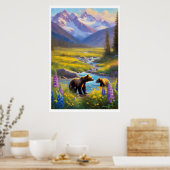 Beer Cub Snow Mountain Meadow Wildflower Schilderi Poster (Keuken)