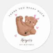Beer dank u beary veel meisje verjaardagsfeestje ronde sticker (Voorkant)