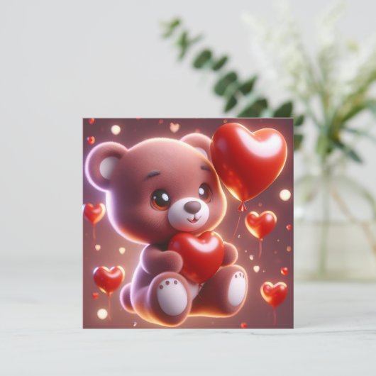 beer dat een hart vasthoudt voor Valentijnsdag Feestdagenkaart (Staand voorkant)