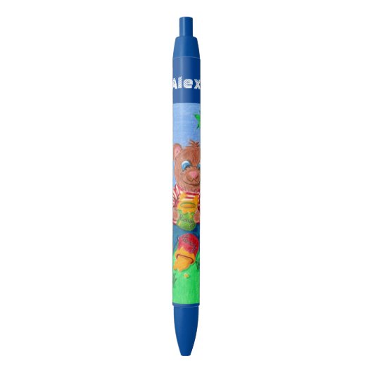 Beer dat honing eet kind gepersonaliseerde blauwe  blauwe inkt pen (Voorkant Verticaal)