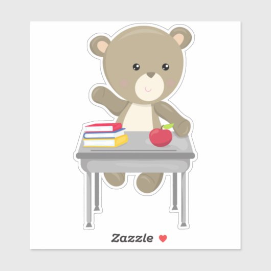 Beer dat naar school gaat, stutten Beer, bruin Bee Sticker (Vel)