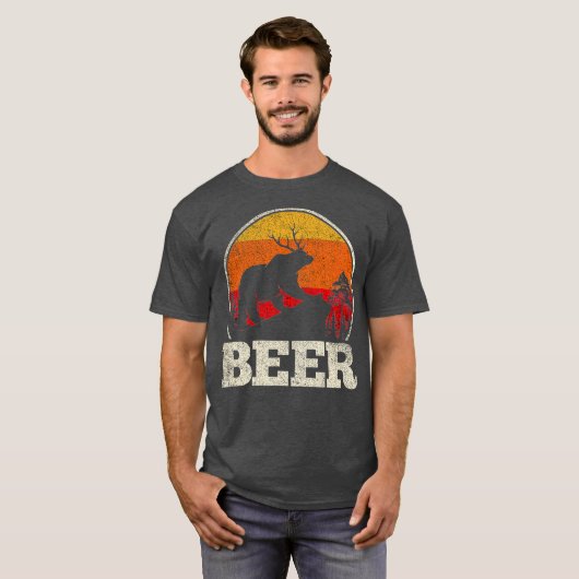Beer Deer Antlers Funny Craft Beer Retro Grafisch T-shirt (Voorkant volledig)