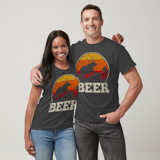 Beer Deer Antlers Funny Craft Beer Retro Grafisch T-shirt (Unisex)