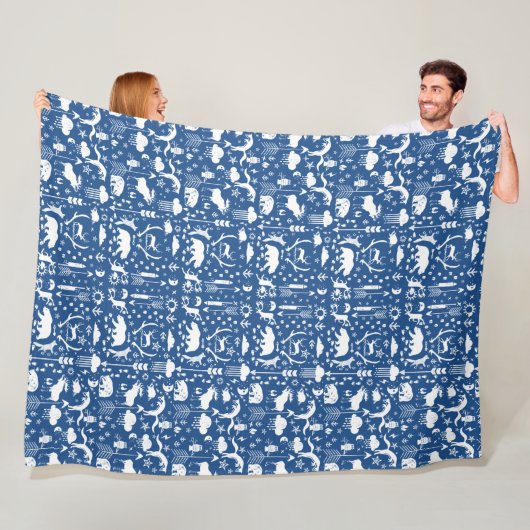 Beer Deer Fox Raccoon Folk Pattern Fleece Deken (In situ)
