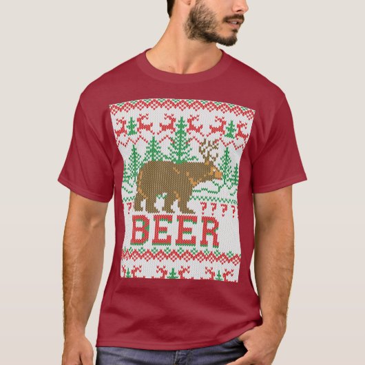 Beer Deer of Beer Kerstjumper Knitting T-shirt (Voorkant)