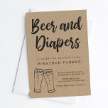 Beer & Diaper Party - Papa, Guy, Man Baby shower Kaart<br><div class="desc">Met de hand getekende biertoast op een wonderlijk rustige kraft achtergrond.</div>