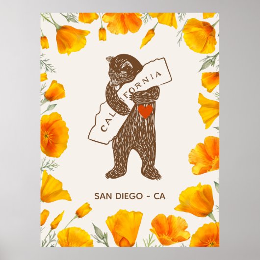 Beer die Californische kaart omhelsende klaprozen Poster (Voorkant)