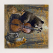 Beer die cello speelt in herfstbossen legpuzzel (Horizontaal)