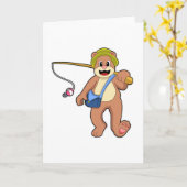 Beer die vist met een hengel kaart (Gele Bloem)