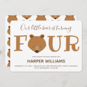 Beer Dierlijke Kinderen Vierde verjaardag Kaart (Voorkant / Achterkant)