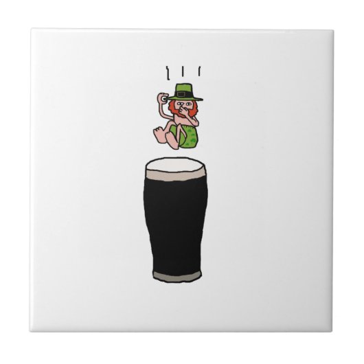 Beer Diving Leprechaun Cartoon Illustratie Tegeltje (Voorkant)