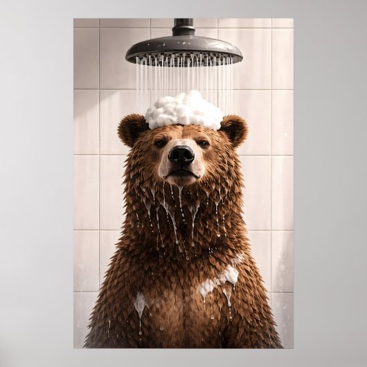 Beer Douche Poster, Grappige Dieren Badkamer Muur Poster (Voorkant)