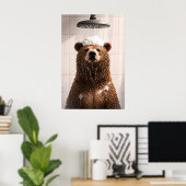 Beer Douche Poster, Grappige Dieren Badkamer Muur Poster (Thuiskantoor)