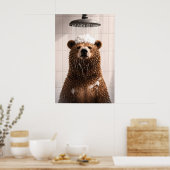 Beer Douche Poster, Grappige Dieren Badkamer Muur Poster (Keuken)