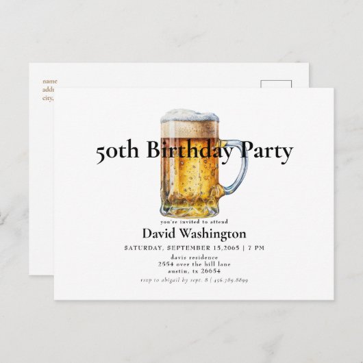 Beer Draft Man 50th Birthday Party Briefkaart (Voorkant / Achterkant)