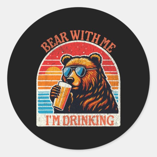Beer Drink Bier Outdoor Grappig Grizzly Wandelen Ronde Sticker (Voorkant)