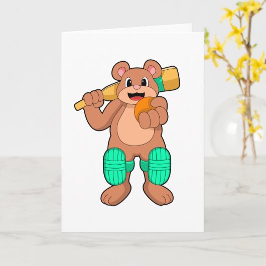 Beer drinkend bij Cricket met cricketbat Kaart (Gele Bloem)