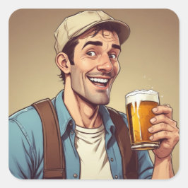 Beer Drinker Vierkante Sticker