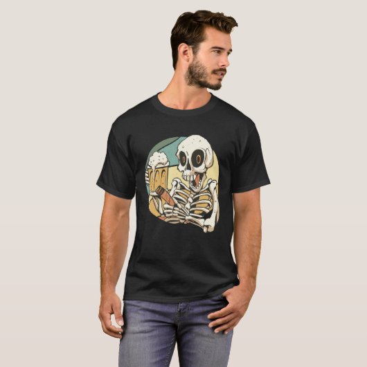Beer drinking cigar smoking drunk skeleton t-shirt (Voorkant volledig)