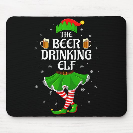 Beer Drinking Elf Christmas Family Girl Women Elf Muismat (Voorkant)