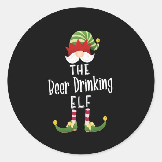 Beer Drinking Elf Group Christmas Birthday Ronde Sticker (Voorkant)